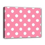 Polka Dots - White on Flamingo Pink Canvas 14  x 11  (Stretched)