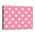 Polka Dots - White on Flamingo Pink Canvas 16  x 12  (Stretched)