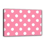 Polka Dots - White on Flamingo Pink Canvas 18  x 12  (Stretched)