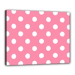 Polka Dots - White on Flamingo Pink Canvas 20  x 16  (Stretched)