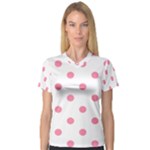 Polka Dots - Flamingo Pink on White Women s V-Neck Sport Mesh Tee