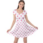 Polka Dots - Flamingo Pink on White Cap Sleeve Dress