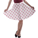 Polka Dots - Flamingo Pink on White A-line Skater Skirt