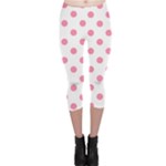 Polka Dots - Flamingo Pink on White Capri Leggings