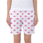 Polka Dots - Flamingo Pink on White Women s Basketball Shorts