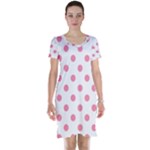 Polka Dots - Flamingo Pink on White Short Sleeve Nightdress