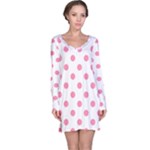 Polka Dots - Flamingo Pink on White Long Sleeve Nightdress