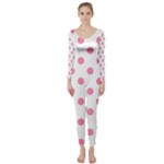 Polka Dots - Flamingo Pink on White Long Sleeve Catsuit