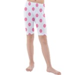 Polka Dots - Flamingo Pink on White Kid s Mid Length Swim Shorts