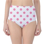 Polka Dots - Flamingo Pink on White High-Waist Bikini Bottoms