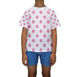 Polka Dots - Flamingo Pink on White Kid s Short Sleeve Swimwear