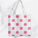 Polka Dots - Flamingo Pink on White Zipper Grocery Tote Bag