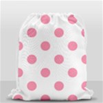 Polka Dots - Flamingo Pink on White Drawstring Bag (Small)