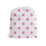 Polka Dots - Flamingo Pink on White Drawstring Pouch (XL)