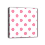 Polka Dots - Flamingo Pink on White Mini Canvas 4  x 4  (Stretched)