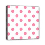 Polka Dots - Flamingo Pink on White Mini Canvas 6  x 6  (Stretched)