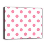 Polka Dots - Flamingo Pink on White Canvas 14  x 11  (Stretched)
