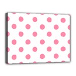 Polka Dots - Flamingo Pink on White Canvas 16  x 12  (Stretched)