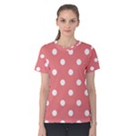 Polka Dots - White on Coral Pink Women s Cotton Tee