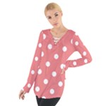 Polka Dots - White on Coral Pink Women s Tie Up Tee