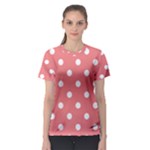Polka Dots - White on Coral Pink Women s Sport Mesh Tee
