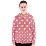 Polka Dots - White on Coral Pink Women s Zipper Hoodie