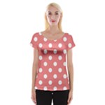 Polka Dots - White on Coral Pink Women s Cap Sleeve Top