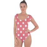 Polka Dots - White on Coral Pink Short Sleeve Leotard (Ladies)
