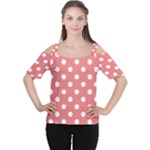 Polka Dots - White on Coral Pink Women s Cutout Shoulder Tee