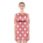 Polka Dots - White on Coral Pink Women s Cutout Shoulder Dress