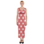 Polka Dots - White on Coral Pink Fitted Maxi Dress