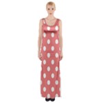 Polka Dots - White on Coral Pink Maxi Thigh Split Dress