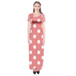 Polka Dots - White on Coral Pink Short Sleeve Maxi Dress