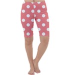 Polka Dots - White on Coral Pink Cropped Leggings