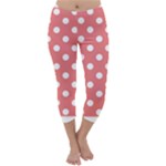 Polka Dots - White on Coral Pink Capri Winter Leggings