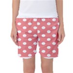 Polka Dots - White on Coral Pink Women s Basketball Shorts