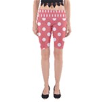 Polka Dots - White on Coral Pink Yoga Cropped Leggings