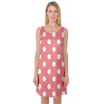 Polka Dots - White on Coral Pink Sleeveless Satin Nightdress