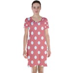 Polka Dots - White on Coral Pink Short Sleeve Nightdress