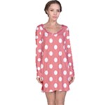 Polka Dots - White on Coral Pink Long Sleeve Nightdress
