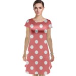 Polka Dots - White on Coral Pink Cap Sleeve Nightdress