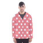 Polka Dots - White on Coral Pink Hooded Wind Breaker (Men)