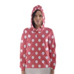 Polka Dots - White on Coral Pink Hooded Wind Breaker (Women)