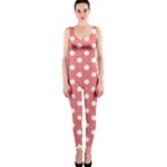 Polka Dots - White on Coral Pink OnePiece Catsuit