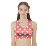 Polka Dots - White on Coral Pink Women s Sports Bra with Border