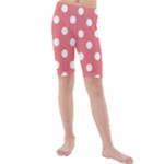Polka Dots - White on Coral Pink Kid s Mid Length Swim Shorts