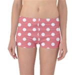 Polka Dots - White on Coral Pink Reversible Boyleg Bikini Bottoms