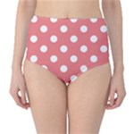 Polka Dots - White on Coral Pink High-Waist Bikini Bottoms