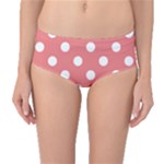 Polka Dots - White on Coral Pink Mid-Waist Bikini Bottoms