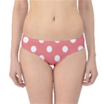Polka Dots - White on Coral Pink Hipster Bikini Bottoms